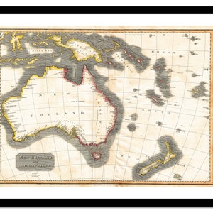 Alte Landkarte Australien Neuseeland 1814 - Kunstdruck - Vintage Poster - Antik altes Bild - Retro Wandkunst Dekor - S - XXL MAU001
