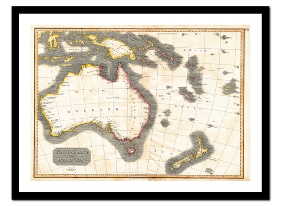 オーストラリア ニュージーランド 1814 年の古地図 - アートプリント
