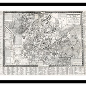 Ancienne carte de Madrid Espagne Europe 1785 - impression d'art - affiche vintage - tableau ancien antique - art déco mural rétro - S - XXL MES009