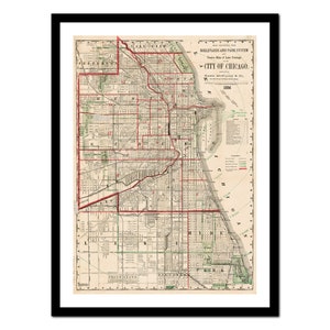 Ancienne carte de Chicago, États-Unis d'Amérique du Nord 1886 - impression d'art - affiche vintage - tableau ancien antique - art déco mural rétro - S - XXL MUS018