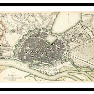 Alte Karte von Hamburg Deutschland Europa 1844 - Kunstdruck - Vintage Poster - Antikes altes Bild - Retro Wandkunst Dekor - S - XXL MDE013