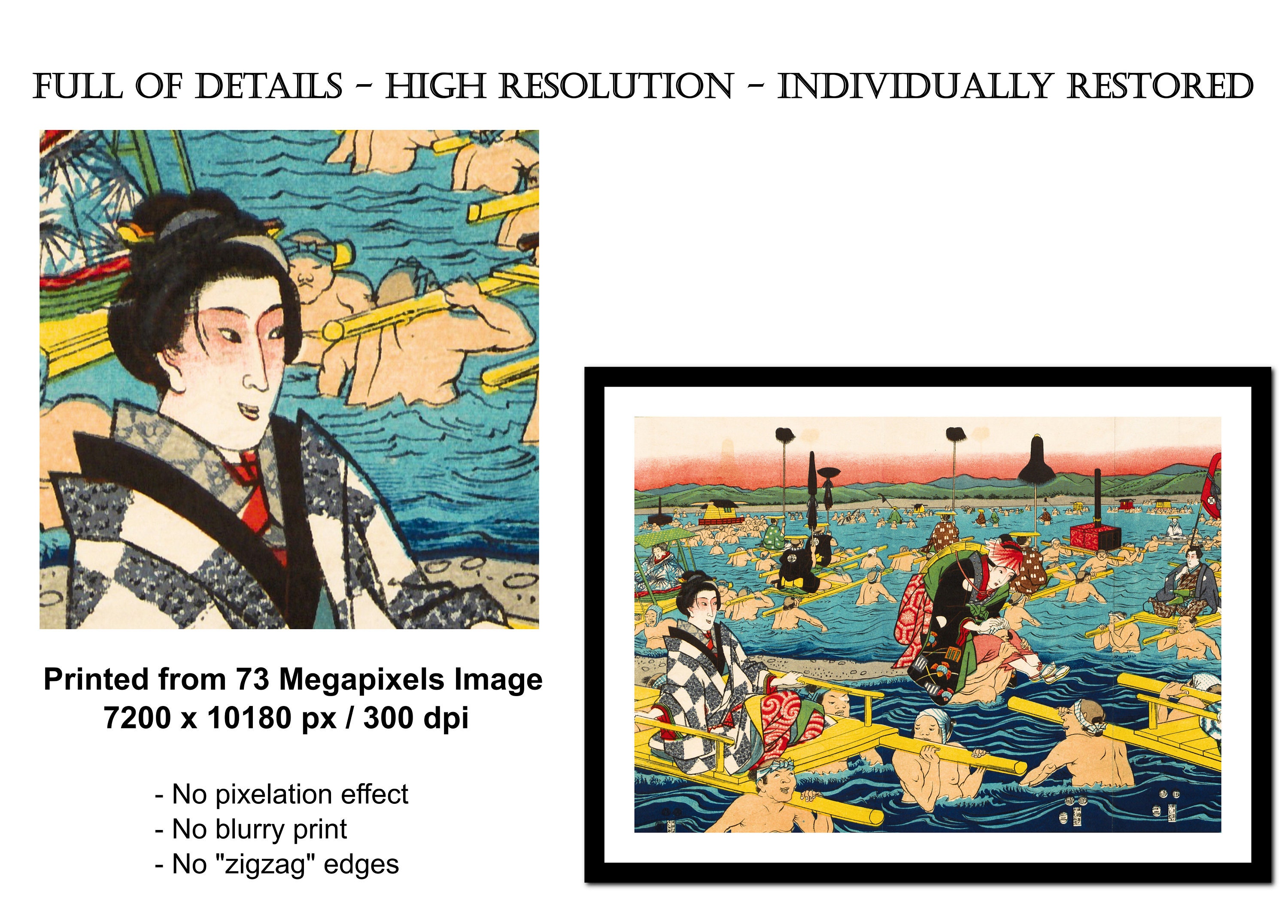 Japanese Art Print - Sea Ocean Wave Boat Painting - Vintage