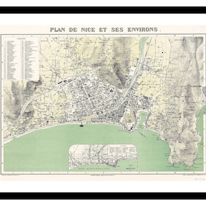 Ancienne carte de Nice France Europe 1883 - impression d'art - affiche vintage - tableau ancien antique - art déco mural rétro - S - XXL MFR014