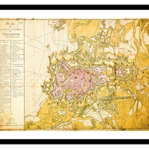 Ancienne carte de Strasbourg France Europe 1800 - impression d'art - affiche vintage - tableau ancien antique - art déco mural rétro - S - XXL MFR016