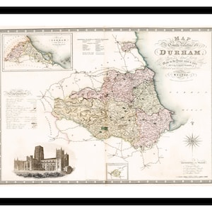 Stara mapa Durham Anglia Wielka Brytania 1831 - Wydruk artystyczny - Plakat w stylu vintage - Stary antyczny obraz - Dekoracja ścienna w stylu retro - S - XXL MUK092