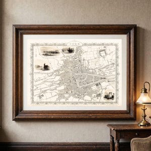 Cork Ireland 1851 - Old Map Art Print -  City Street Architectural Plan - Irish Antique Decor - Historical Wall Art MIE005