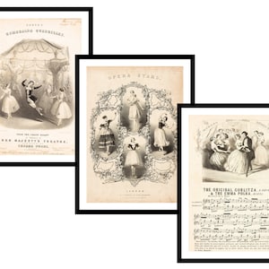 Lot de 3 - note de musique classique de danse, de ballet - des impressions d'art vintage - un poster ancien - un tableau ancien - une oeuvre d'art murale rétro tendance (S3-DB)