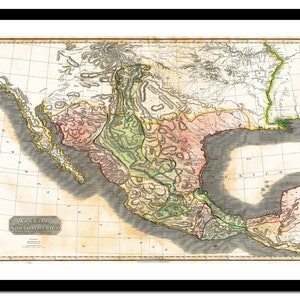 Vecchia mappa del Messico Texas Nord America 1814 - Stampa artistica - Poster vintage - Immagine antica - Decorazione murale retrò - S - XXL MAM005