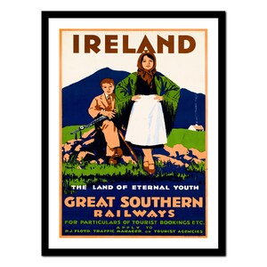 Poster di viaggio in Irlanda - Stampa d'arte vintage - Vecchia immagine antica - Decorazione d'arte da parete retrò - A5 A4 A3 A2 A1 A0 (P-tr 016)