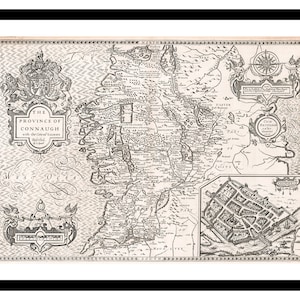Ancienne carte de Galway Irlande Europe 1610 - impression d'art - affiche vintage - tableau ancien antique - art déco mural rétro - S - XXL MIE006