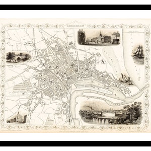Alte Karte von Aberdeen Scotland UK 1815 - Kunstdruck - Vintage Poster - Antik altes Bild - Retro Wandkunst Dekor - S - XXL MUK054
