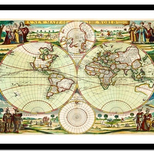 Alte Weltkarte 1702 - Kunstdruck - Vintage Poster - Antik altes Bild - Retro Wand-Kunst Dekor - S - XXL MWO013