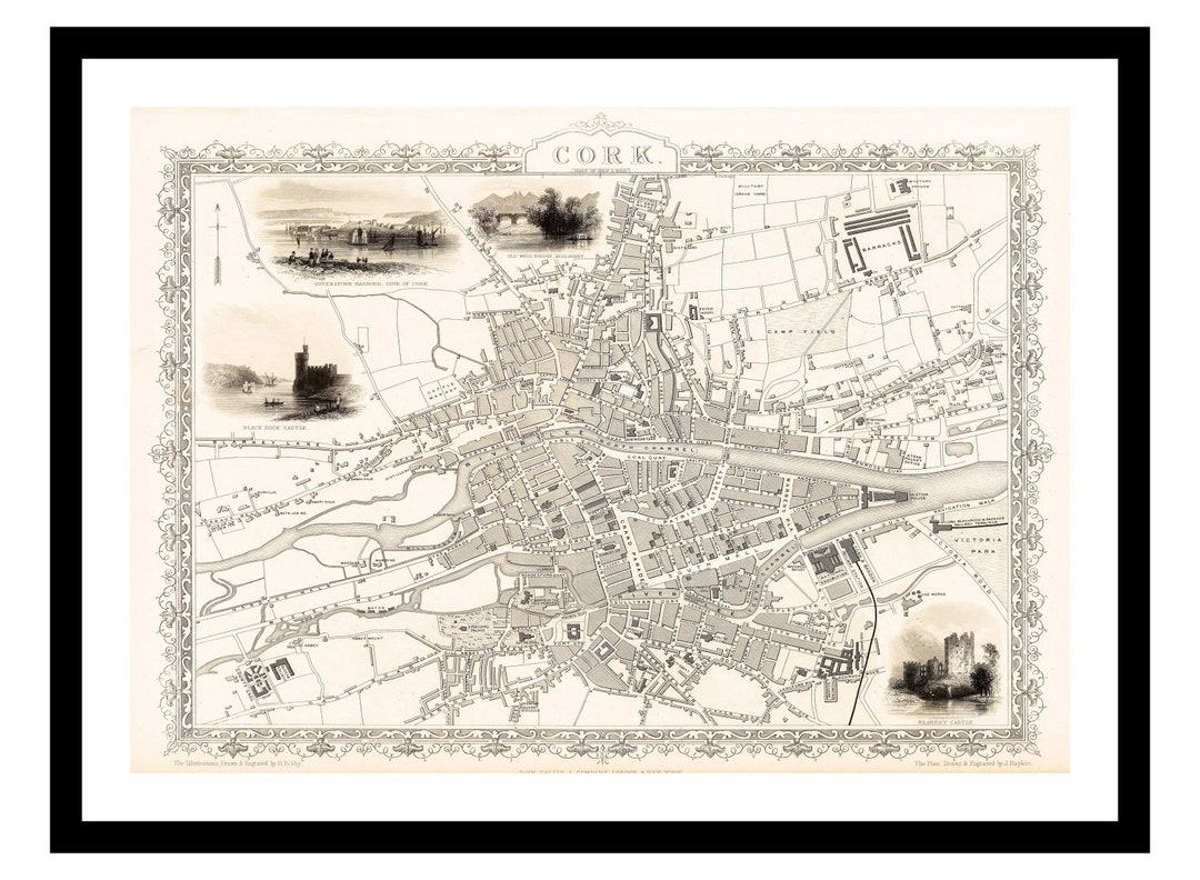 Old Map of Cork Ireland Europe 1851 Art Print Vintage Poster Antique