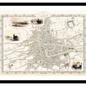 Alte Landkarte von Cork Irland Europa 1851 - Kunstdruck - Vintage Poster - Antik altes Bild - Retro Wandkunst Dekor - S - XXL MIE005