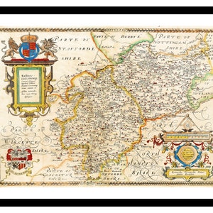 Ancienne carte du Warwickshire Leicestershire 1579 - impression d'art - affiche vintage - tableau ancien antique - art déco mural rétro - S - XXL MUK088