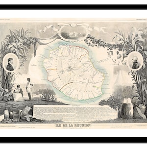 Ancienne carte de la Réunion, Afrique 1850 - impression d'art - affiche vintage - tableau ancien antique - art déco mural rétro - S - XXL MAF006