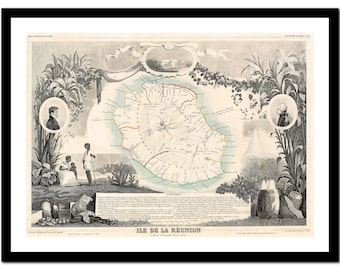 Old Map of Reunion Africa 1850 - Art Print - Vintage Poster - Antique Old Picture - Retro Wall Art Decor - S - XXL MAF006
