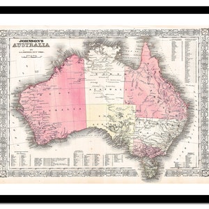 Alte Landkarte Australien 1865 - Kunstdruck - Vintage Poster - Antik altes Bild - Retro Wandkunst Dekor - S - XXL MAU005
