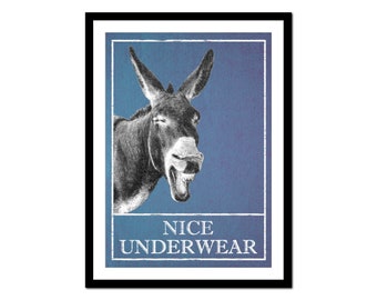 Bathroom Art Print - Navy Blue Artwork - Funny Donkey - Modern Abstract Picture Poster - Contemporary Wall Art Decor (A-CO 001)