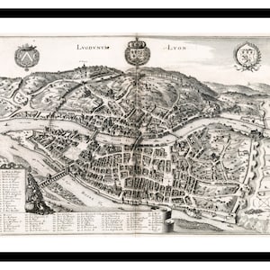 Stara mapa Lyonu Francja Europa 1662 - Wydruk artystyczny - Plakat w stylu vintage - Stary antyczny obraz - Dekoracja ścienna w stylu retro - S - XXL MFR009