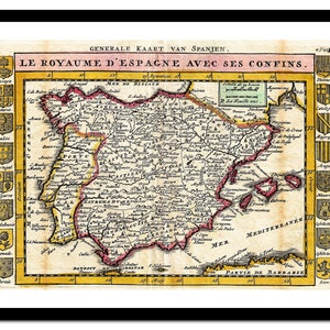 Mapa antiguo de España Portugal Europa 1747 - Lámina artística - Póster vintage - Cuadro antiguo - Decoración de pared retro - S - XXL MES002