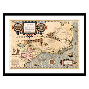 Vecchia mappa della Virginia USA Nord America 1623 - Stampa artistica - Poster vintage - Immagine antica - Decorazione murale retrò - S - XXL MUS013