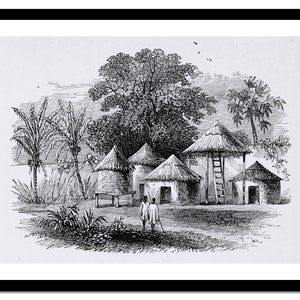 Impresión de arte africano - Boceto en blanco y negro de la tribu - Póster vintage - Imagen antigua - Decoración de arte de pared retro - S - XXL (A-AF 003)