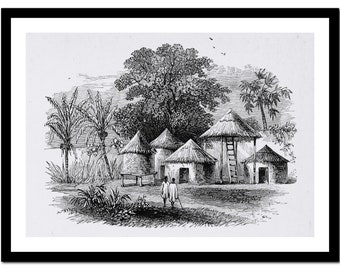 African Art Print - Tribe Black and White Sketch - Vintage Poster - Antique Old Picture - Retro Wall Art Decor - S - XXL  (A-AF 003)