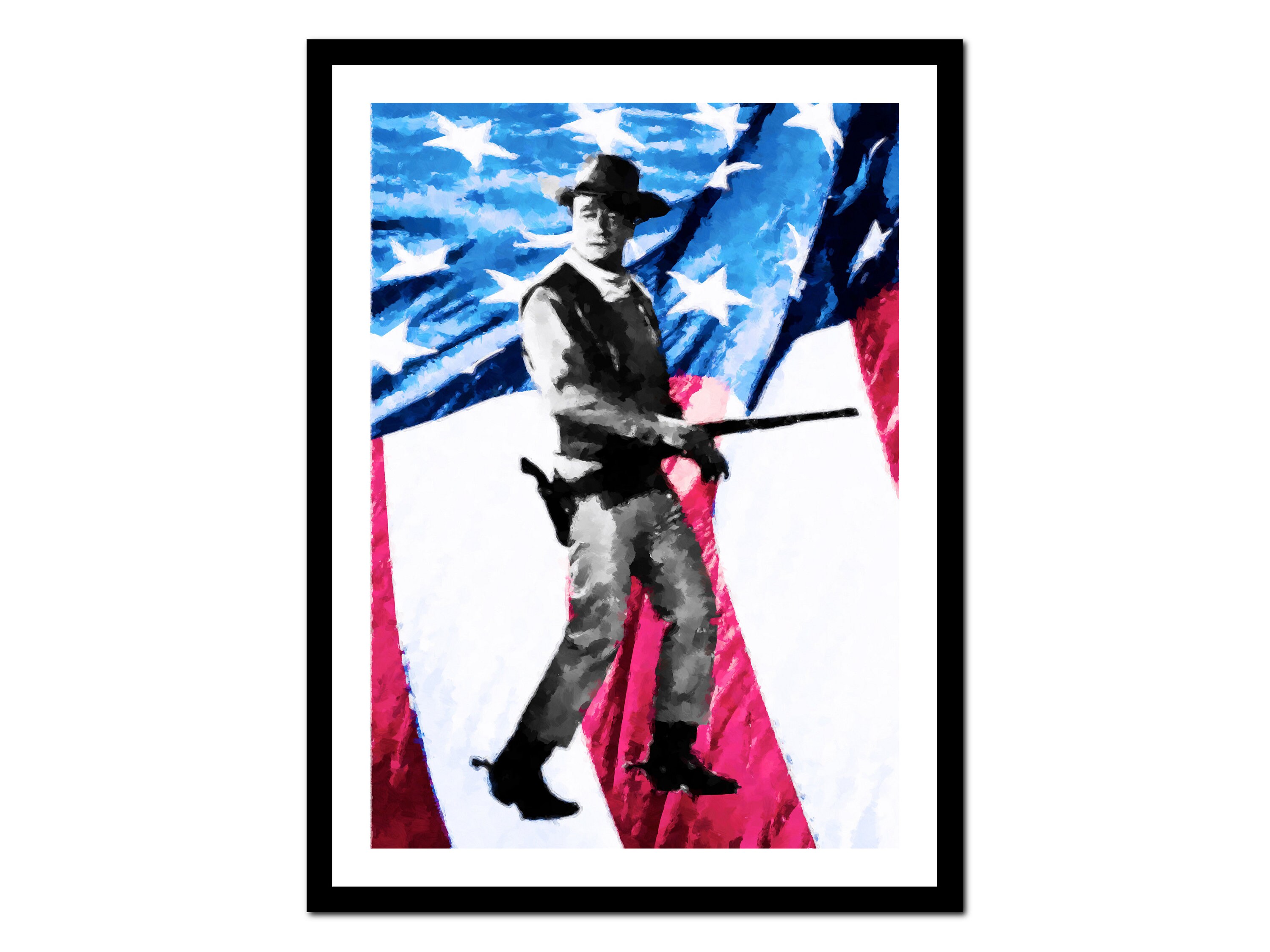 John Wayne Art Print - Flag of USA - Movie Film Superhero - Modern Abstract Picture Poster - Contemporary Wall Art Decor  (A-CO 006)