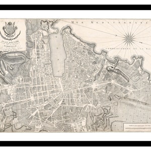 Ancienne carte de Marseille France Europe 1790 - impression d'art - affiche vintage - tableau ancien antique - art déco mural rétro - S - XXL MFR011