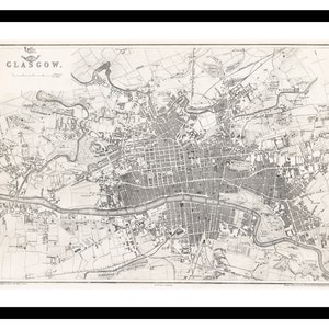 Stara mapa Glasgow Szkocja Wielka Brytania 1863 - Wydruk artystyczny - Plakat w stylu vintage - Stary antyczny obraz - Dekoracja ścienna w stylu retro - S - XXL MUK062