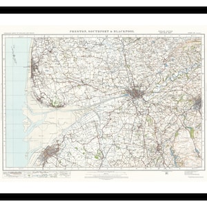 Oude kaart van Blackpool, Engeland, VK 1920 - kunstafdruk - vintage poster - antieke oude foto - retro wanddecoratie - S - XXL MUK071