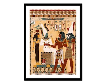 Egyptian Art Print - Ancient Pyramid God Painting - Vintage Poster - Antique Old Picture - Retro Wall Art Decor - S - XXL  (A-EG 005)