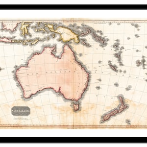 Alte Landkarte Australien Neuseeland 1818 - Kunstdruck - Vintage Poster - Antik altes Bild - Retro Wandkunst Dekor - S - XXL MAU002