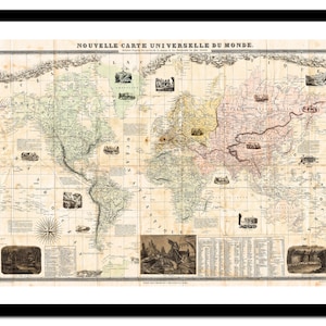 Alte Weltkarte 1859 - Art Print - Vintage Poster - Antikes altes Bild - Retro Wandkunst Dekor - S - XXL MWO002