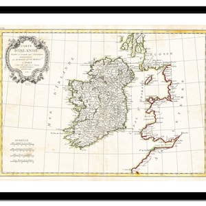 Mapa antiguo de Irlanda, Europa, 1771. Lámina artística. Póster vintage. Imagen antigua. Decoración de pared retro. Tallas S a XXL. MIE002