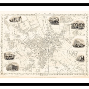 Oude kaart van Bradford Engeland VK 1851 - Art Print - Vintage poster - antieke oude foto - Retro Wall Art Decor - S - XXL MUK074