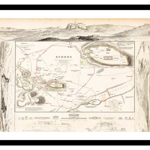 Alte Landkarte von Athen Griechenland Europa 1832 - Kunstdruck - Vintage Poster - Antik altes Bild - Retro Wandkunst Dekor - S - XXL MGR004