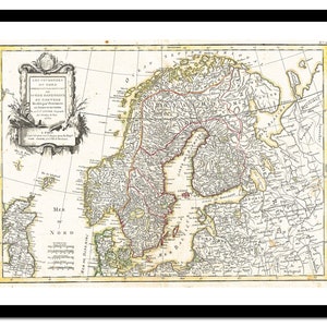 Alte Landkarte Norwegen Schweden Finnland Europa 1762 - Kunstdruck - Vintage Poster - Antik altes Bild - Retro Wandkunst Dekor - S - XXL MEU008