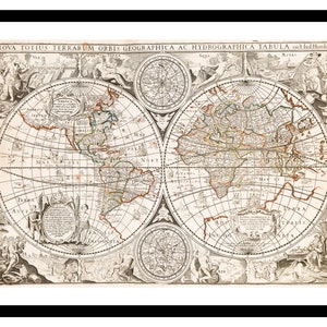 Alte Weltkarte 1655 - Kunstdruck - Vintage Poster - Antik altes Bild - Retro Wand-Kunst Dekor - S - XXL MWO019