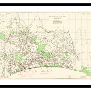 Oude kaart van Bournemouth, Engeland, Verenigd Koninkrijk 1938 - Kunstafdruk - Vintage poster - antieke oude foto - Retro Wall Art Decor - S - XXL MUK073