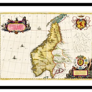 Alte Landkarte Norwegen Europa 1665 - Kunstdruck - Vintage Poster - Antik altes Bild - Retro Wandkunst Dekor - S - XXL MNO001