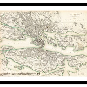 Alte Landkarte von Stockholm Schweden Europa 1844 - Kunstdruck - Vintage Poster - Antik altes Bild - Retro Wandkunst Dekor - S - XXL MSE002