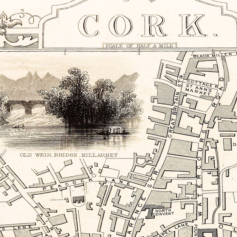 Old Map of Cork Ireland Europe 1851 Art Print Vintage Poster Antique