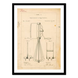 Batidores de huevos - Impresión de arte con dibujo de patente - Póster vintage - Imagen antigua - Decoración de arte de pared retro - S - XXL (A-pd 012)