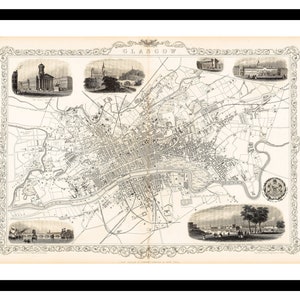 Alte Landkarte von Glasgow Schottland Großbritannien 1815 - Kunstdruck - Vintage Poster - Antik altes Bild - Retro Wandkunst Dekor - S - XXL MUK059