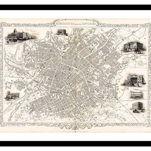 Mapa antigo de Manchester Inglaterra Reino Unido 1815 - Impressão artística - Pôster vintage - Imagem antiga antiga - Decoração de arte de parede retrô - S - XXL MUK053