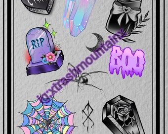 Spooky Tattoo Flash Sheet