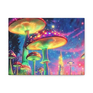 Mushroom Art | Modern Art | Cosmic Mushroomscape | Stretched Matte Canvas | Mushroom Art | Mushroom Canvas