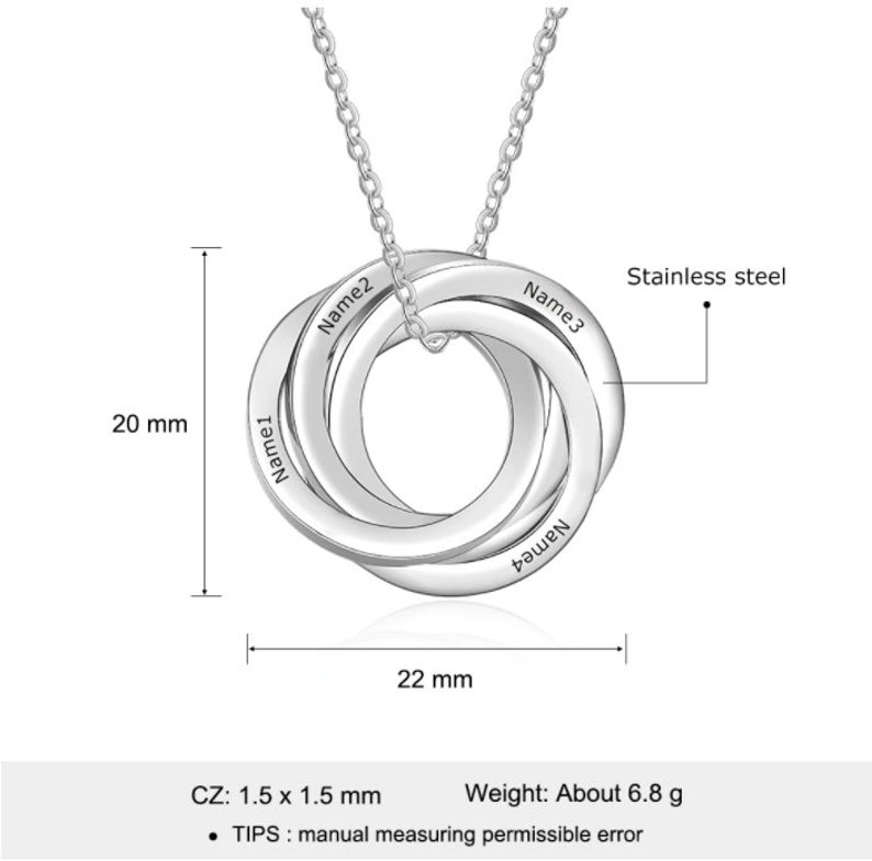 Personalized Round Pendant Necklace with 4 Names Customized Stainless Steel Engraved Circles Necklace Special Occasion Gifts for Mothers